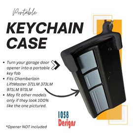 Keychain Key Holder Case compatible with Chamberlain LiftMaster 371LM 373LM 971LM 973LM Garage Door Visor Remote Opener Fob (Black) by 1058Designs
