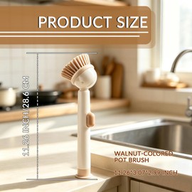 Soap Dispensing Dish Brush, Washing Up Brushes for Kitchen, Scrubbing Brush with Handle, Cleaning Brushes Kitchen Brushes for Dishes Pot Pan Sink Cleaning (White)