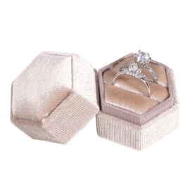FIBOUND 1 Piece Velvet Ring Box, Double Slots Hexagon Ring Case, Engagement Ring Box, Hexagon Wedding Ring Box, Velvet Ring Carrier Box for Proposal, Engagement, Wedding, Ceremony