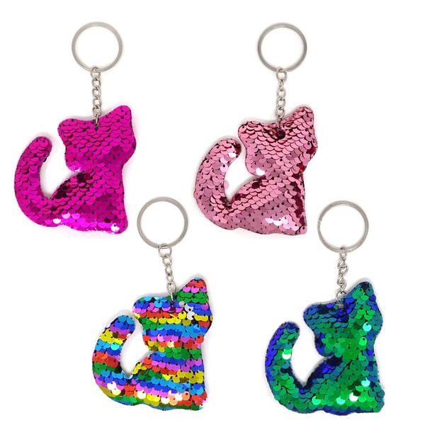 Honbay 4PCS Sparkly Sequins Keychains Cute Animal Cat Shaped Keychains Party Favors Car Keychain Handbag Hanging Ornament Backpack Keychain, for Birthday, Wedding, Christmas, etc