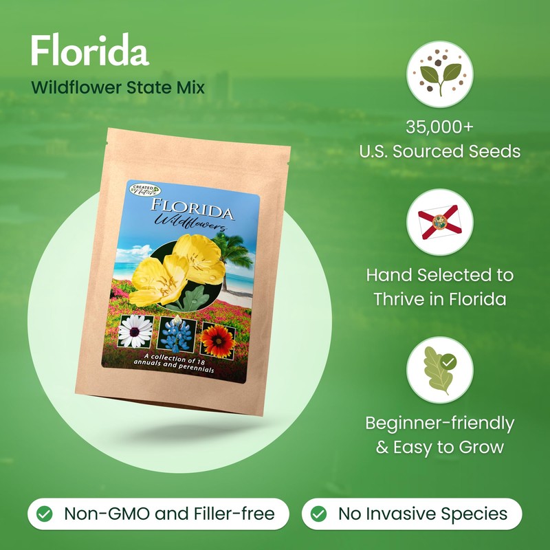 Created By Nature Florida Wildflower Seed Mix, 18 Flower Varieties,