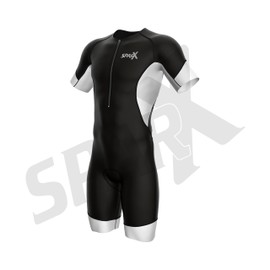 Sparx Men's Elite Sleeved Triathlon Suit Short Sleeve Trisuit SpeedSuit Skinsuit Swim-Bike-Run (XL, Black/White)