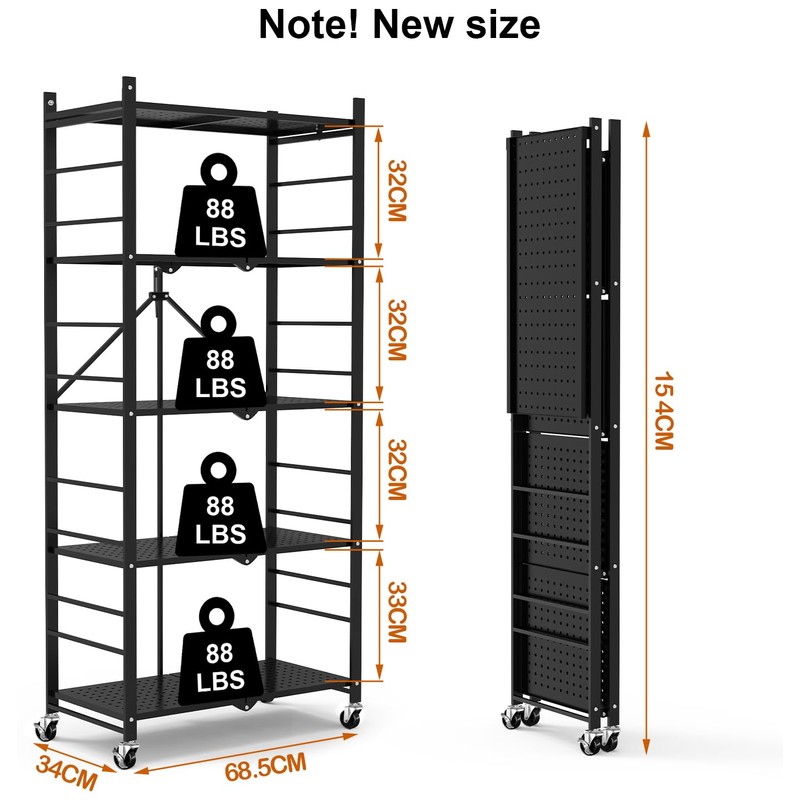 Himix Storage Shelves with 20 Hooks, 5-Tier Collapsible Organization Storage