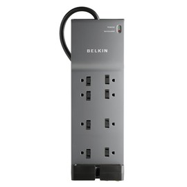 Belkin Power Strip, Belkin Surge Protector - 8 AC Multiple Outlets (3550 Joules) - 6 ft Long Flat Plug Heavy Duty Extension Cord for Home, Office, Travel, Computer Desktop & Phone Charging Brick - Black