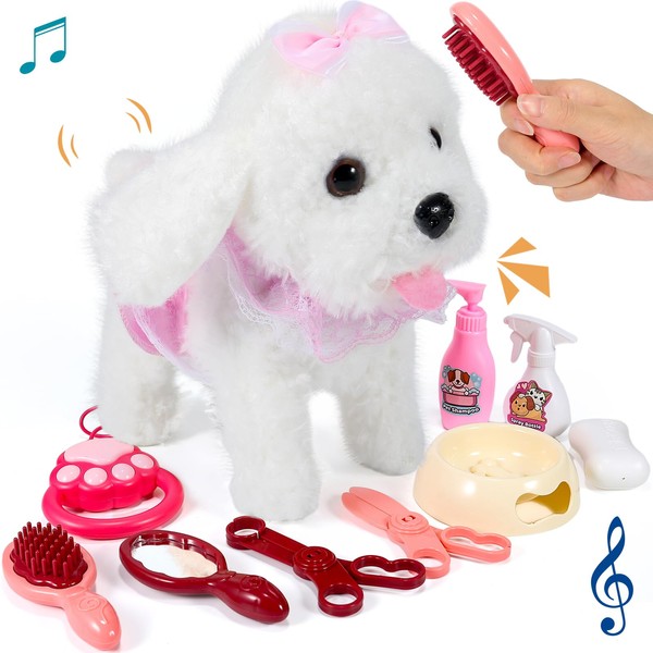 GOBRILLFUN Interactive Plush Puppy Toy for Girls, Grooming Set, Realistic