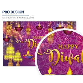 Allenjoy Purple Happy Diwali Festival Backdrop for Photography Pictures Deepavali Hindu Party Supplies Decorations Banner Outdoor Home Wall Decor Photo Booth Props Favors Photoshoot Background