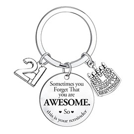 BESPMOSP Sometimes You Forget You're Awesome Birthday Keyring 21st Birthday Gifts Keychain for Women Men Inspirational Birthday Keychain for Daughter Son Brother Sister Coworker Best Friend