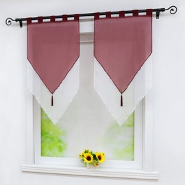 Joyswahl Voile Bistro Curtains with Tassel Panneaux, Two Tone, Lydia Double Layer Short Curtain with Loops, Pack of 2