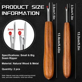 Easusy Seam Rippers, 2PCS Wood Handle Stitch Unpicker Tool, Quick Unpick