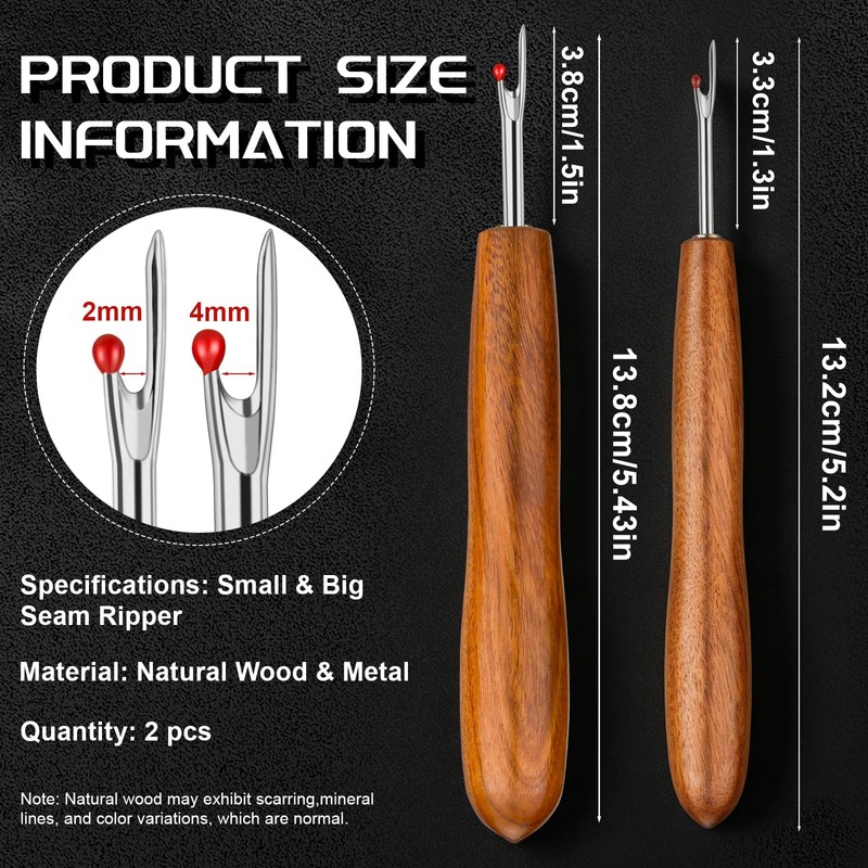 Easusy Seam Rippers, 2PCS Wood Handle Stitch Unpicker Tool, Quick