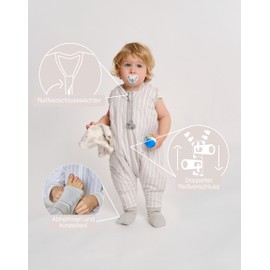 molis&co - Baby Sleeping Bag with Feet and Sock - Ideal for Spring and Autumn - Baby Sleeping Bag with Legs 1 tog - 100% Cotton (Oeko-Tex 100), Premium Quality - Dawn Stripes (90 cm)