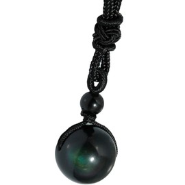 Nupuyai Rainbow Obsidian Round Gemstone Bead Pendant Necklace for Women Men, Protection Healing Crystal Pendant with Adjustable Cord