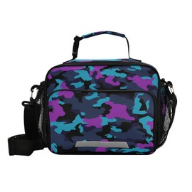 Eionryn Blue Purple Camouflage Lunch Bags Lunch Box Insulated Cooler Bag Reusable Tote Shoulder Bag for Outdoor Picnic Meal Office