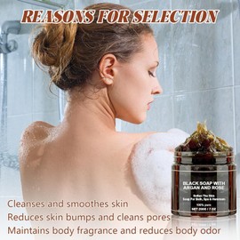 Dragon Honor Morocco Black Soap With Argan And Rose, Zawina Morocco Black Beldi Soap(200g/PCS, 2PCS)