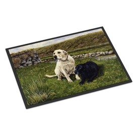 Caroline's Treasures FRF0018MAT Yellow and Black Labradors Doormat 18x27 Front Door Mat Indoor Outdoor Rugs for Entryway, Non Slip Washable Low Pile, 18H X 27W