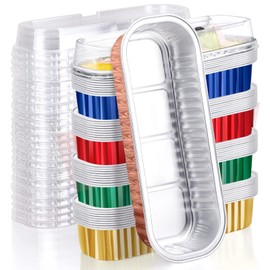 EUSOAR Dessert Cups with Lids, 50pcs 6.8oz 6.5"x2.5"x1.2" Aluminum Foil Baking Cups Mini Loaf Pans Tin Disposable, Ramekins Containers Wrappers Cheesecake Creme Brulee for Party Gathering