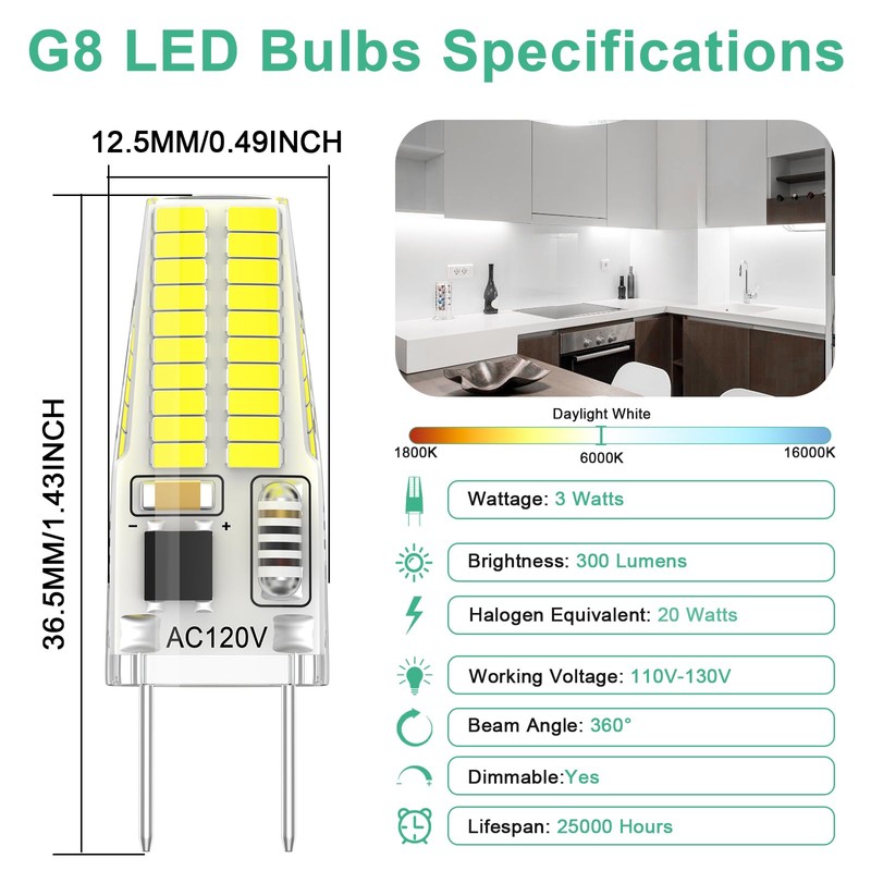 DUMILOO G8 LED Bulb Dimmable, 120V 20W 25W T4 JCD