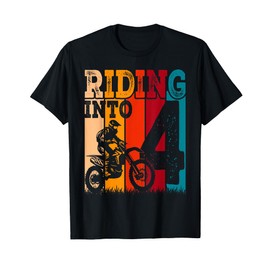Riding Into 4 Years Old 4th Birthday Boy Dirt Bike Party T-Shirt