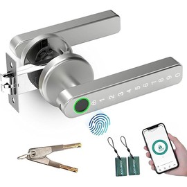 AILRINNI Smart Door Lock - 5 in 1 Fingerprint Door Lock,Zinc Alloy, with APP/IC Card/Passcode/Key/Fingerprint Biometrics, Single Side Smart Door Handle for Home, Bedroom, Hotel(APP Smart Management)