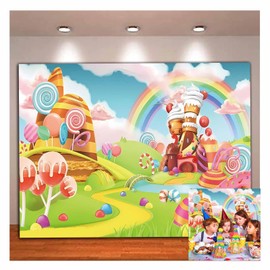 Qian Lollipop Backdrops Cartoon Candy Photo Rainbow Studio Props Booth Baby Birthday Party Photography Background Vinyl 5x3FT ly020