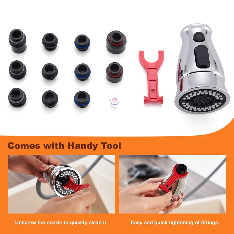 TIORIY Kitchen Sink Faucet Head Replacement with 15 Adapters, Chrome