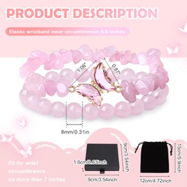 YUFFQOPC 2 Pcs Crystal Bracelet, Natural Gemstone Cufflinks, Rose Quartz Bangles, Beaded Necklace, Women's Healing Crystal Bracelet Birthday Valentine's Day Christmas Gift