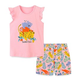 VEOAY 2t Baby Girls Clothes for Summer Pretty Girls Short Sets Pink Top Tees with Leopard Pattern Cotton Shorts Outfit 2t(Leopard257, 2t)