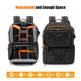 Cwatcun Camera Backpack Professional DSLR/SLR/Mirrorless, Waterproof Hardshell Case Large Camera Bag Outdoor Hiking Travel Multifunction Photography Backpack with Tripod Holder&Laptop Compartment 2.0