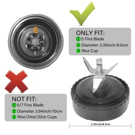 For Ninja BL660 Blender Blade Replacement 6 Fin Male 3.35”, 16oz Blender cups Compatible with Nurti Ninja Blenders BL770 BL660 BL740 BL780 BL773CO BL771 BL772 BL780C0, with Cleaning Brush