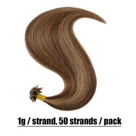 Elailite U-Tip Real Hair Bonding Extensions, Keratin Hair Extensions, Straight, 35 cm, #4P27 Medium Brown/Honey Blonde, 50 Strands, 50 g