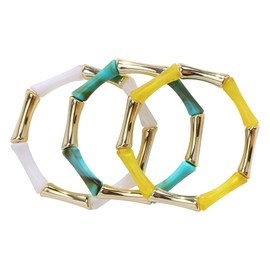 Firstmeet 3pcs Colorful Bamboo Tube Bangle Bracelets Stacking Chunky Acrylic Beads Stretch Gold Bracelet for Women, Medium, no gemstone
