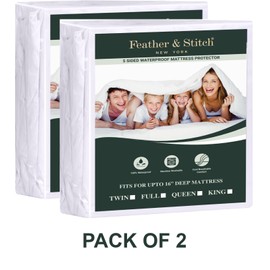 Feather & Stitch Bedding Mattress Protector Full Size (2 Pack) for Kids, Teens & Adults, 100% Waterproof Mattress Cover- Fitted Style with Deep Stretchable Pockets, Absorbent, 5-Sided Mattress Cover
