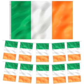 Ireland Flag and Ireland Bunting St Patricks Day Decorations 6 Nations Ireland Flags 5ft x 3ft Irish Flag and Patriotic Bunting Rugby Party Decorations - Irish Flag Bunting Football Party decorations