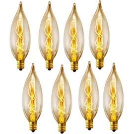 SCOMX E12 Edison Vintage Equivalent Energy Incandescent Chandelier 40W 110-130V, 280 Lumen Bent Flame Tip Bulb with Candelabra Base Home Light Fixtures Decorative, Dimmable 8-Pack