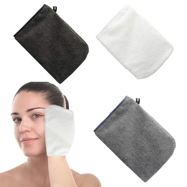 NPQ 3Pcs Microfibre Body Wash Mitts,Reusable Face Cloth Wash Mitt,for Sensitive Dry Oily Skin Wash Face Bathe Beauty Makeup Remover SPA Soft Absorbent Adults Elderly Disabled Bed Bath