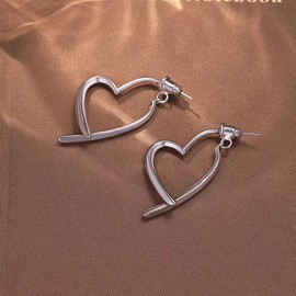 Tivleed Elegant Heart Hoop Earrings for Women Lightweight Silver-Toned Design, Versatile 3.8cm Earrings for Daily Wear, Parties & Every Occasion
