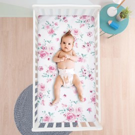 David's Kids 100% Cotton Fitted Crib Sheets, 2 Pack Ultra Soft Breathable Comfortable Baby Sheet Set for Girls, 28x52 Inch Fits Standard Crib and Toddler Mattresses, Floral Flowers