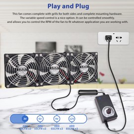 KEYFANCLUB 3X 120mm 12V Computer Fan with DC to AC 110V - 240V Speed Controller, Cooling for Window Cabinet Chassis Machine Server Workstation Refrigerator, Greenhouse