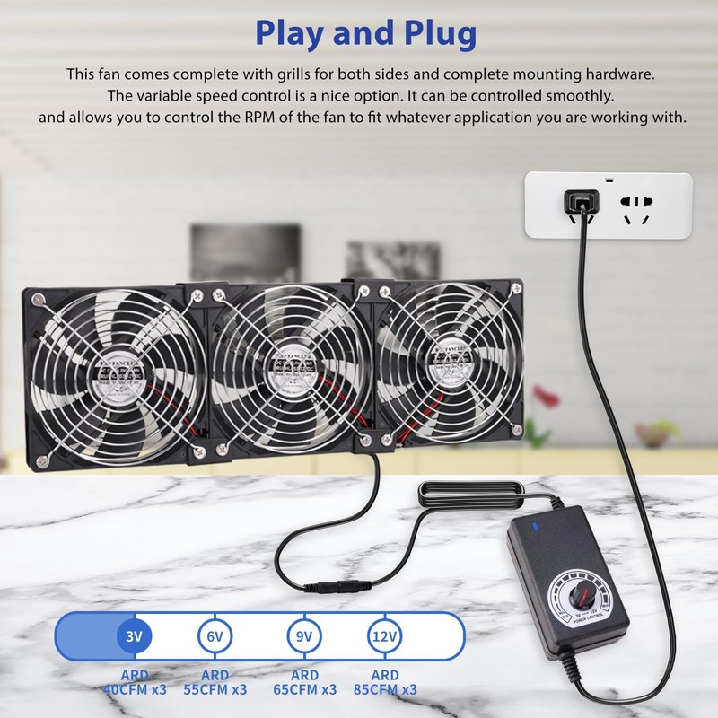 KEYFANCLUB 3X 120mm 12V Computer Fan with DC to AC