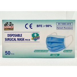 50pcs, NHS Type IIR, 3-Ply Premium Disposable Protective Face Masks, 98% Filtration Efficiency, Fluid Resistance, Used by NHS Hospitals, UK Brand