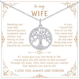 925 Sterling Silver Birthday Gifts for Wife from Husband, Tree of Life Pendant Necklace, Anniversary Birthday Christmas or Valentine’s Day Gift for Girlfriend, Fiancée, or Future Wife