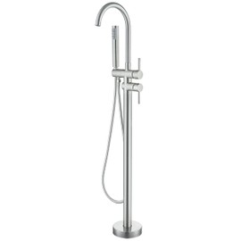 YAGATAP Freestanding Bathtub Faucet Floor Mount Tub Filler Brushed Nickel High Flow Shower Faucets with Handheld Shower Mixer Taps Swivel Spout…