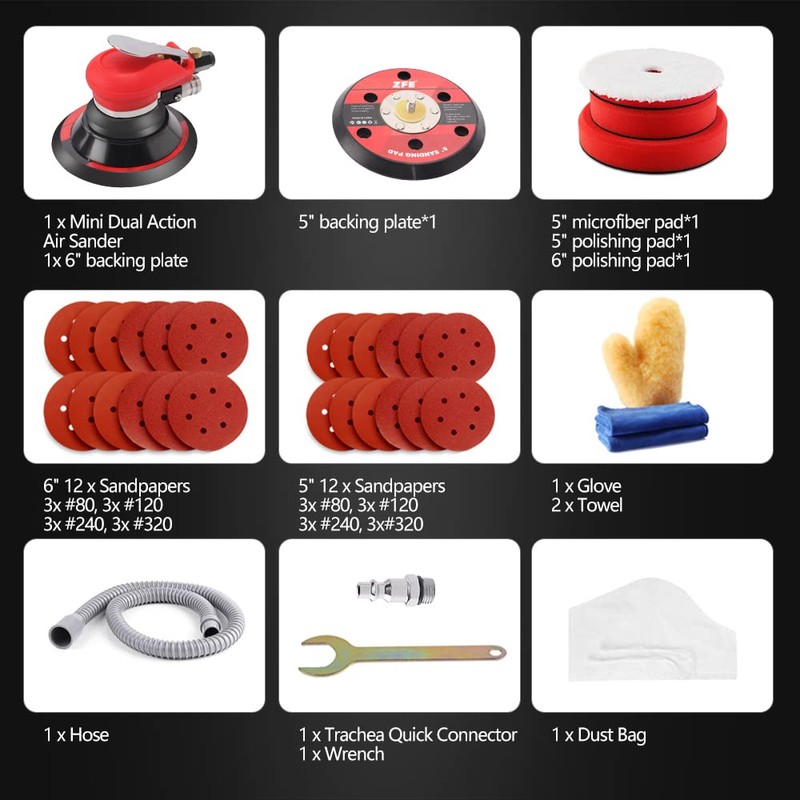 ZFE Random Orbital Sander 5" & 6" Pneumatic Palm Sander