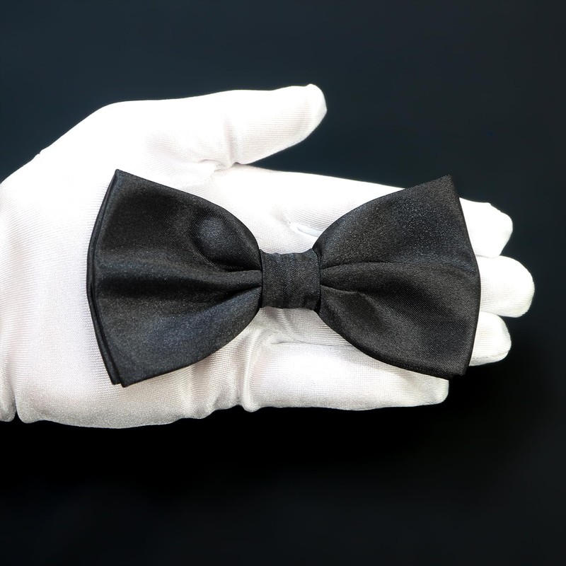 BWT-001 Men's Bowtie, Plain, Black, Satin, Hook-type, Easy to Put