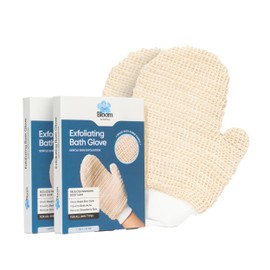 Bloom Exfoliating Bath Glove (2 gloves) | Exfoliating Gloves to Reduce Ingrown Hair & Strawberry Legs | 100% Ramie Fabric | Gently Removes Dead Skin Cells | For Sensitive Skin (Right Hand Glove)