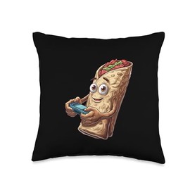 Funny Fast Food Video Gaming Burrito Lover Gamer Burger Taco Throw Pillow