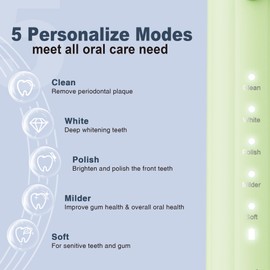 7AM2M Sonic Electric Toothbrush for Adults and Kids, with 8 Brush Heads and Travel Case,5 Modes with 2 Minutes Build in Smart Timer, One Charge Use for 90 Days, Rechargeable Toothbrushes (Light Green)