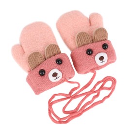 Children's Thick Double Knitted Winter Gloves with Plush, Baby Cartoon Mittens for 0 - 3 Years Olds, for Playing, Running, Skiing - lightpink