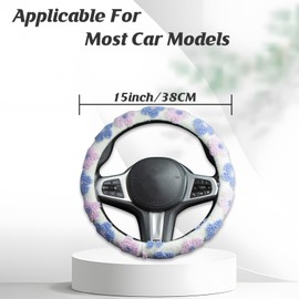 Flowers Lambswool Steering Wheel Cover Auto Steering Wheel Protector, Anti-Slip, Breathable, Absorbing Sweat, Universal Floral Car Accessories 14.5–15 inch,Fit for Most Car, Trucks, SUV