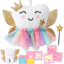 G.C Kids Tooth Pillow Toys Boys Girls Tooth Holder Teeth Fairy Stuffed Animal Plush Toy with Wings Pocket Tooth Notepad Felt Keepsake Wallet Pouch Gifts